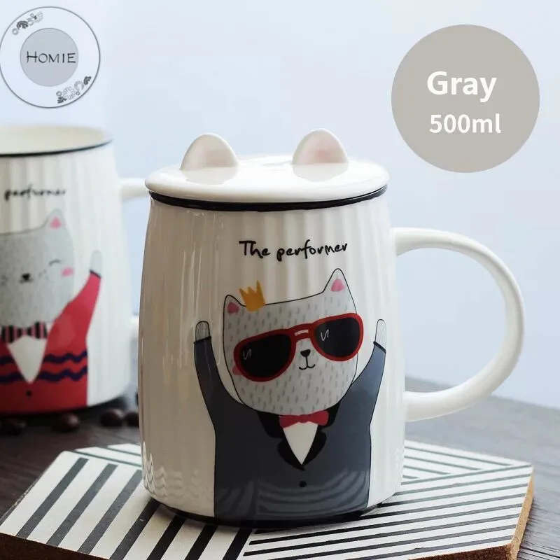 HOMIE lovely  Cat animal Cup Coffee Mug Large 500ml With lid Mugs creative Drinkware Tea milk Cup Novelty Newlywed couple06