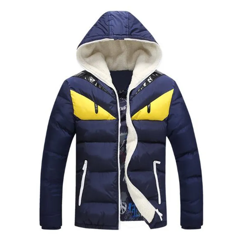 Модный дизайн мужская зимняя куртка с контрастным хлопковым подкладом и большим глазом, пуховое пальто с капюшоном, Veste Homme Hiver