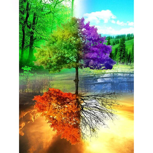 

5D DIY Diamond Embroidery Color Tree Full Mosaic Scenery Rhinestone cross stitch kits handmade embroider Christmas love Gift