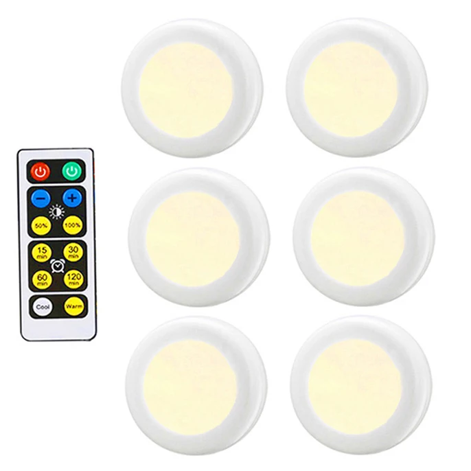 Warm white+White Double Color Dimmable Touch Sensor LED Under Cabinets lights Wireless LED Puck Lights led Closet Kitchen Lights - Цвет: 6 lamp 1 controller