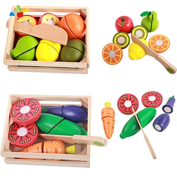 

Pretend Play Wooden Children's Puzzle Early Education Play House Toy Real Life Fruit And Vegetable Cutlery Cutting Toy GF87