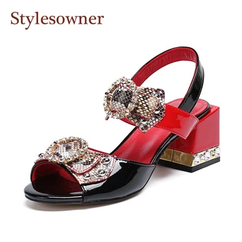 

Stylesowner Bowknot Women Sweet Style Sandal Shoe Peep Toe Black Red Chunky Heel Comfy Shoe Ankle Strap Sandalias Mujer Big Size