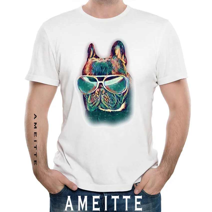 Cool French Bulldog Neon Dog Sunglasses Print T Shirt Summer Men t