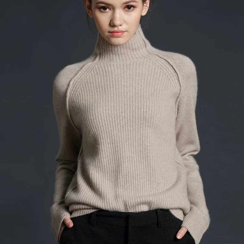 

The spring and autumn female sweater cashmere sweater long sleeved turtleneck turtleneck sweater loose woman jacket