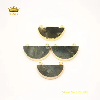 

5pcs Arc-shaped Labradorite Connectors,Natural Flash Labradorite Slab Beads Plated Gold Copper Bails Healing Necklace Bulk GH81