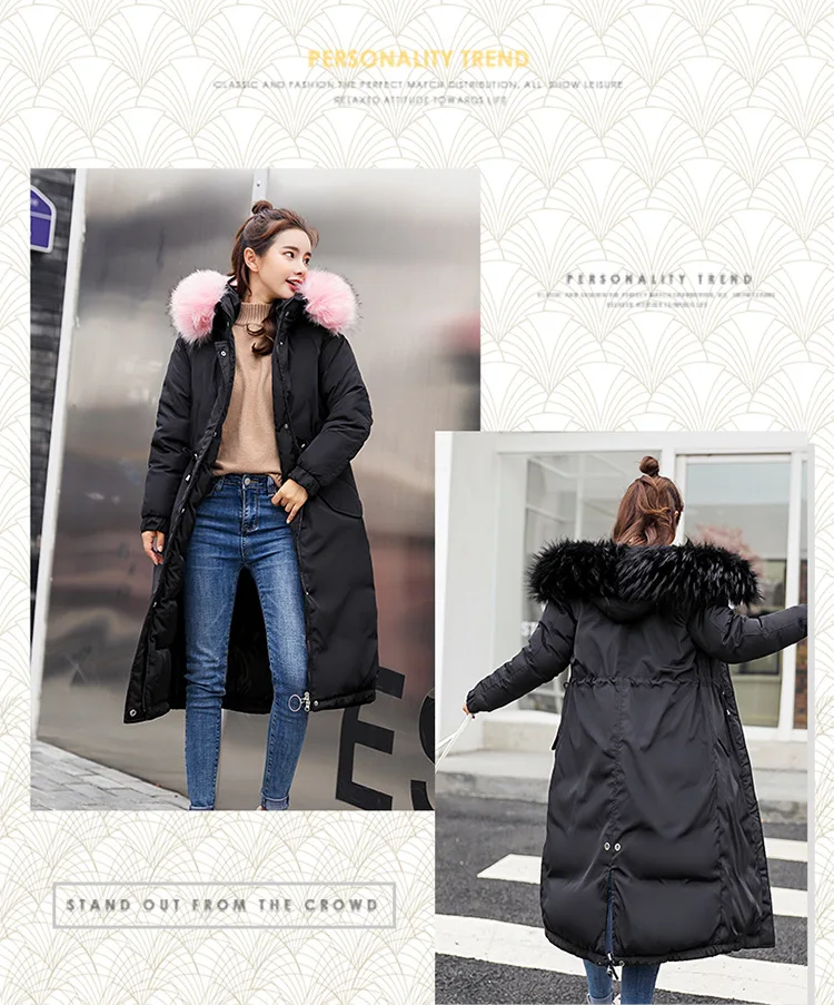 Elastyczny kołnierz futro z kapturem Zima w dół płaszcz kurtki długie ciepłe kobiety Casaco feminino Abrigos mujer Invierno 2018 Parkas Outwear 906 -