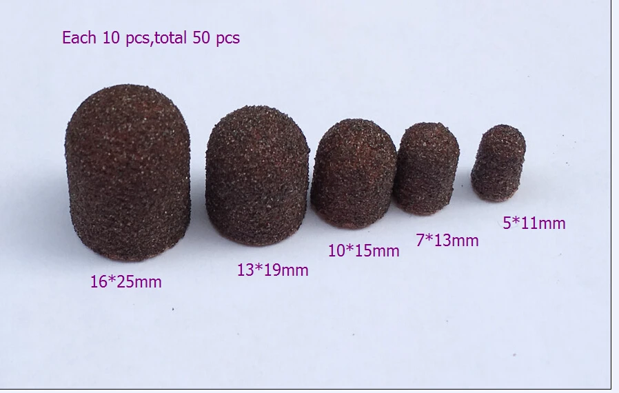 

50pcs/lot 5*11 7*13 10*15 13*19 16*25 each 10pcs professional Nail sanding cap ring for electric nail drill manicure pedicure