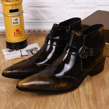 

Free shipping Spring and autumn Men's shoes Casual business ankle boots Pointed Toe Genuine Leather martin boots for men