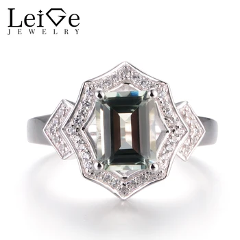 

LeiGe Jewelry Natural Green Amethyst Rings Engagement Rings Emerald Cut Ring 925 Sterling Silver Fine Jewelry Women's Gifts