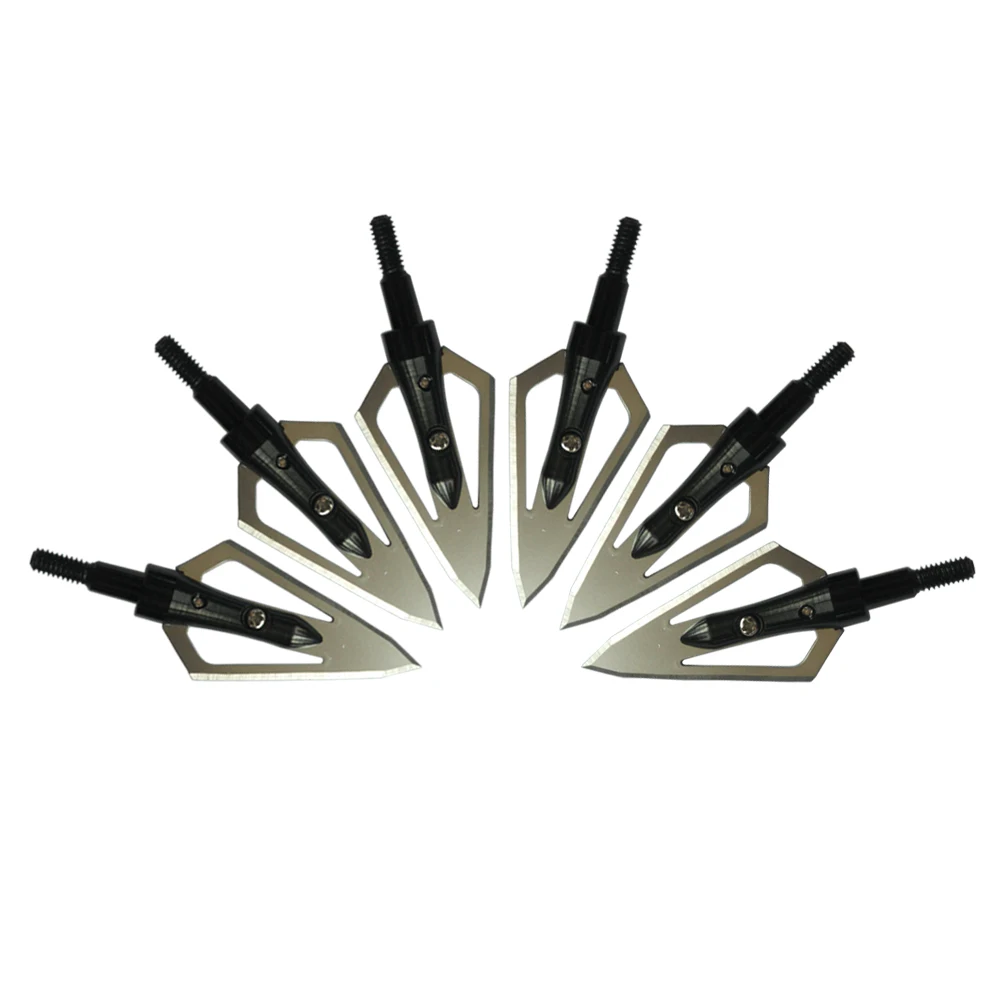 6PCs Black Steel Flat Broadheads 100 Grain Screw Thread 0.9" Cut Archery Carbon Arrowhead