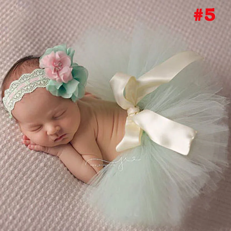 Baby Girl Tutu Skirt and Flower Headband Set Newborn Photography Props Baby Tulle Pettiskirt Costume Sweet Gift (8)