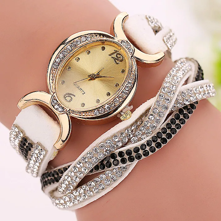 

Fashion Women Luxury Crystal Gold Bracelet Quartz Wristwatch Rhinestone Clock Ladies Dress Gift Watches 1563