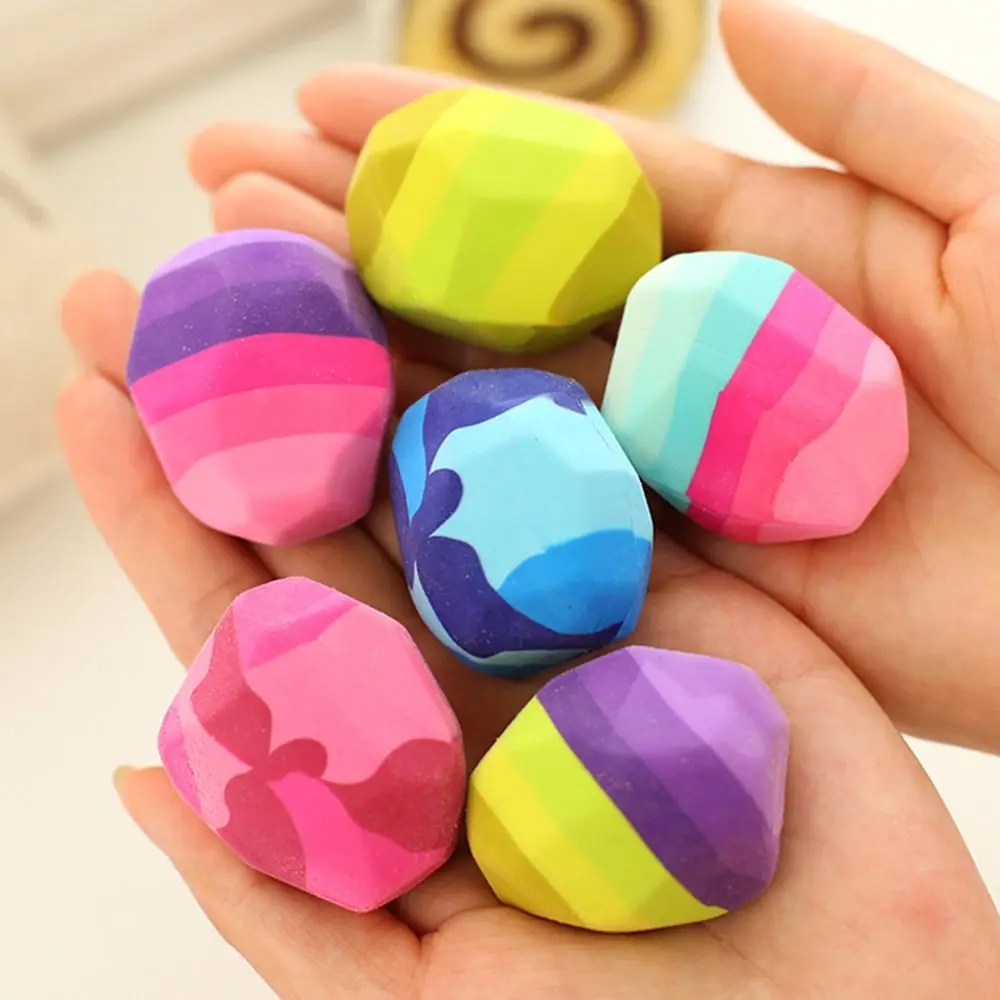

LimitShows 1pc Kawaii Colorful Stone Shape Eraser Geese In Soft Rubber Erasers Irregular Shape Rock Big Pen Eraser Student Gift