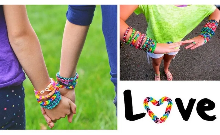 Милый комплект резиновых ткацких браслетов для детей, плетение браслетов разных цветов, 1 крючок+ 1 инструмент+ 12 зажимов, Набор браслетов