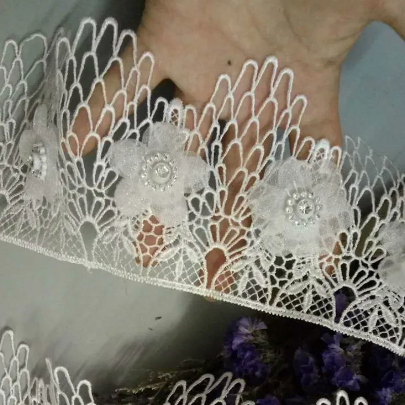 

5 yard Sequin White 3D Flowers Embroidered African Lace Trim Ribbon Fabric Handmade Sewing Craft For Dress Costume Decoration