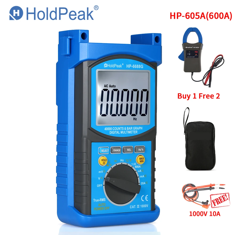 

HP-6688G True RMS Digital Multimeter Auto-range 1000V 20A 600A LCD DC AC Resistance Tester Voltmeter Ammeter esr meter
