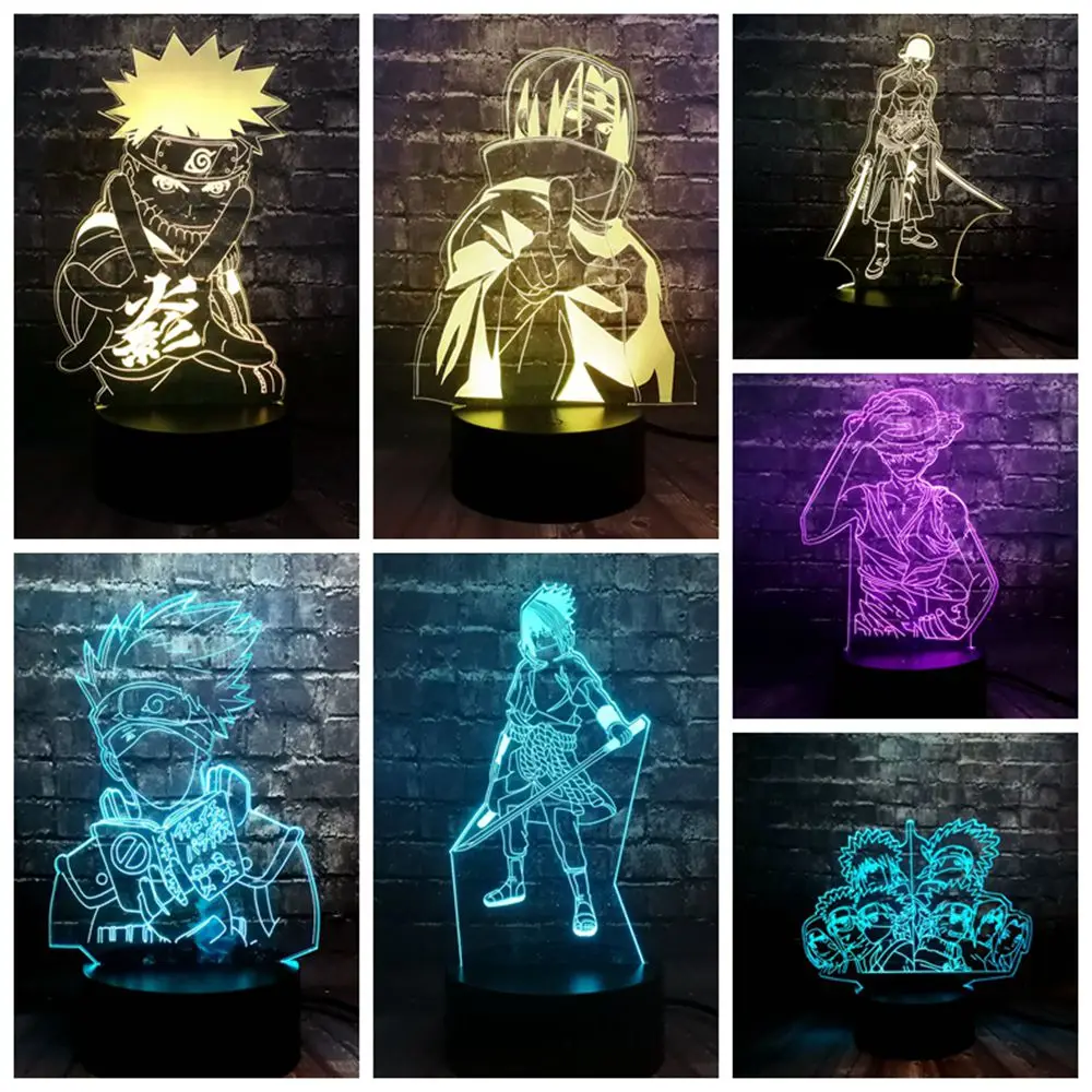 

Drop Shipping 2019 3D Japan Anime Cartoon Uzumaki Naruto Series Luffy LED 7 Color Change Mini USB Lava Night Mood Light Gift Toy