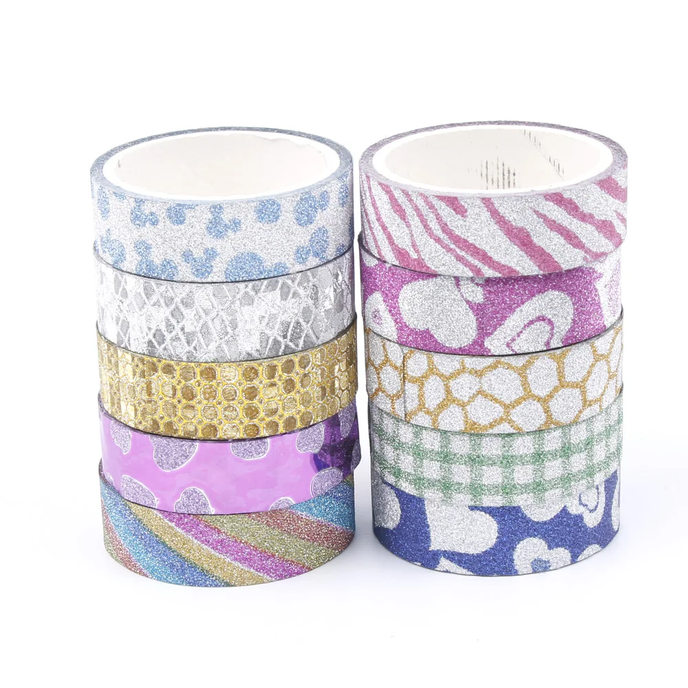 10x DIY Self Adhesive Glitter Washi Masking Tape Sticker Craft Decor