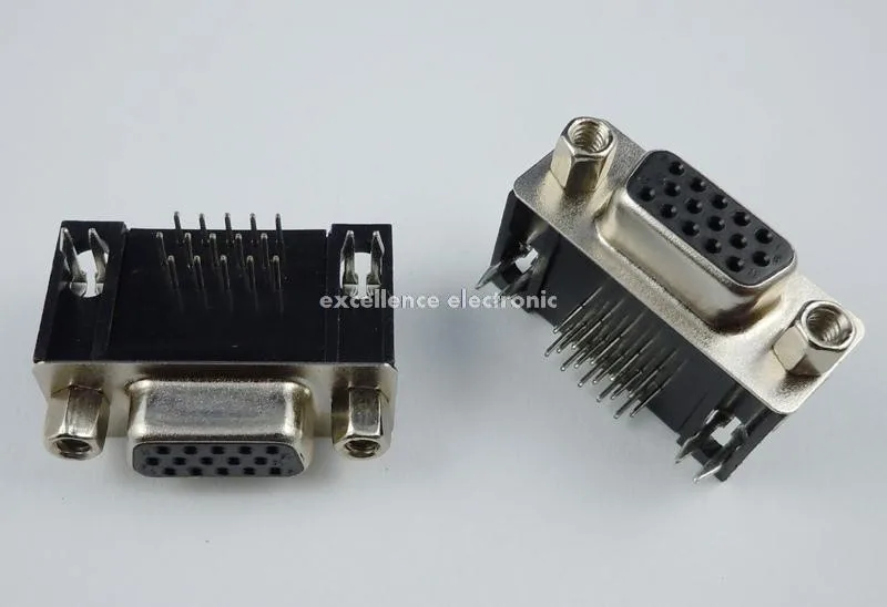 2PCS VGA DB15 15Pin D-SUB 3 Row Female Right Angle PCB Solder Cable ConnectorP0C 