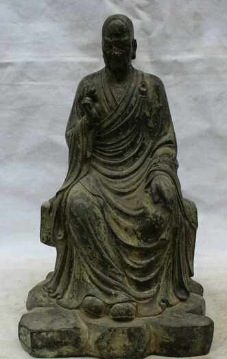 

JP S0522 15" Old Chinese Buddhism Bronze seat guru arhat monk Taoist priest Buddha Statue