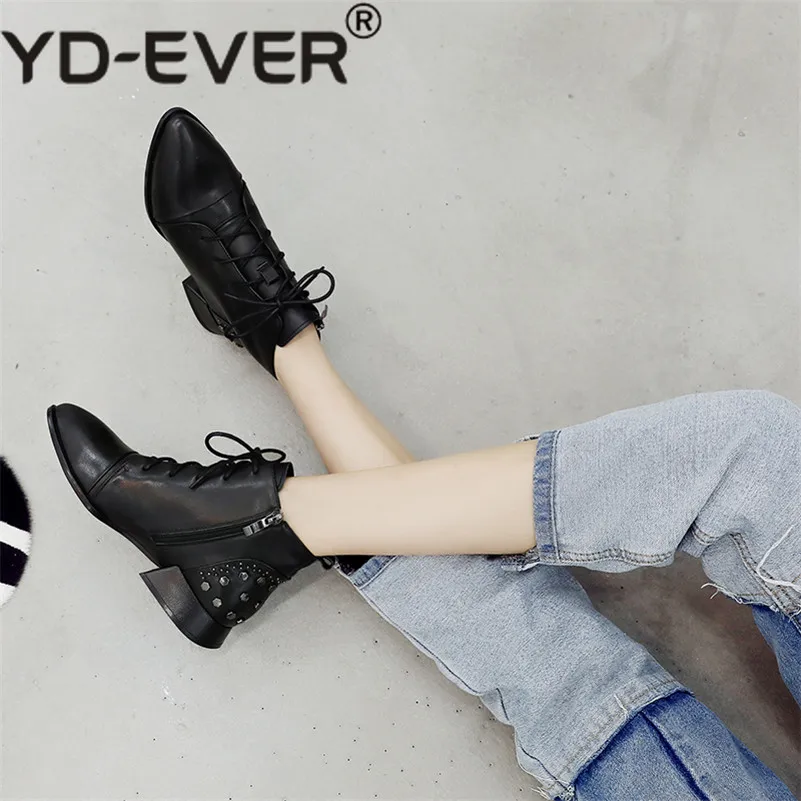 Femmes ever Rivets Bottes Talons En Club Nuit Pour Martin Cuir Noir Haute rouge Yd Chaussures Véritable Femme Nouveau Hiver Boot Base Pompes Cheville Automne De qnYdC