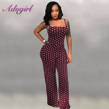 

Plus Size White Dots Fashion Printed Wide Length Jumpsuit Sexy Backless Clubwear Overalls