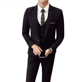 

Jacket+Pant+vest) Custom Slim Fit Men Wedding Suit Male 3 Pieces set Korean version Blazers Business Formal Costume Casual Party
