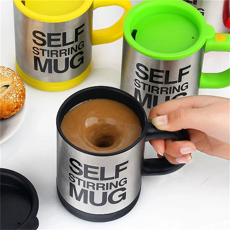 

stainless steel double insulated self stirring mug automatic coffee mixing cup 400ml travel stir mugs