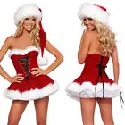 Plus Size Lace Up Christmas Xmas Santa Lingerie 

Bustier Costume Skirt Hat S-4XL