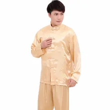 Новинка, мужской Пижамный костюм с вышитым драконом, осенняя Новинка, пижама с длинными рукавами из искусственного шелка, повседневные пижамные комплекты для отдыха, Размеры M, L, XL, XXL