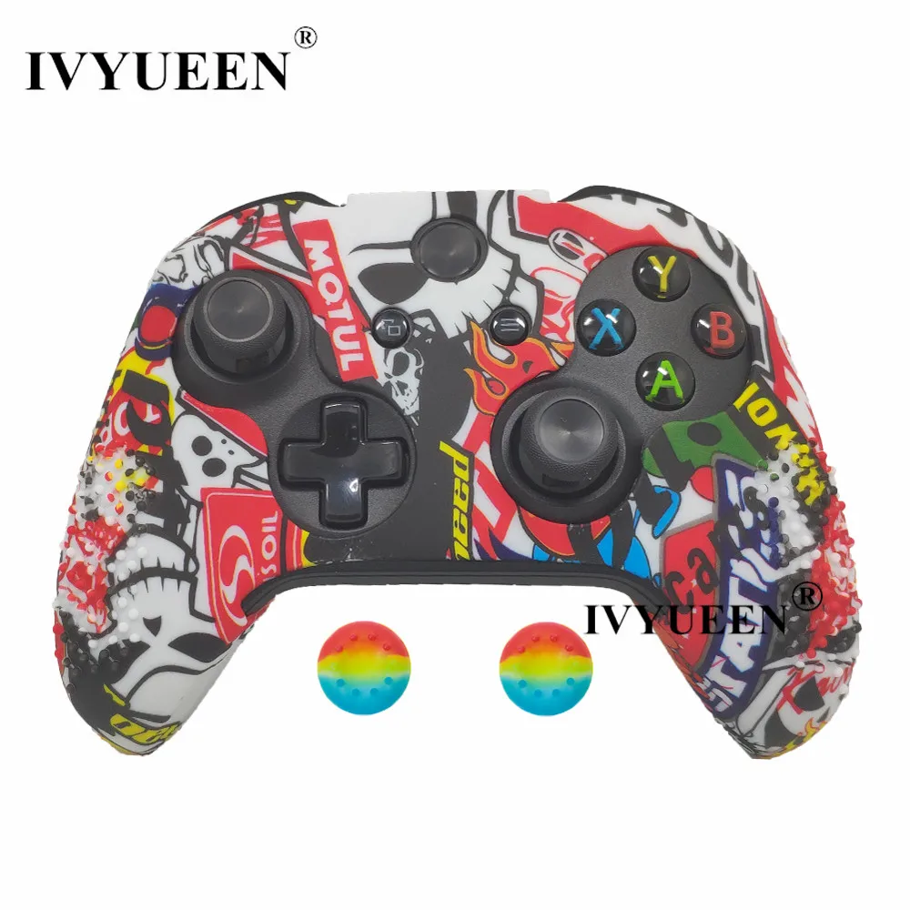 

IVYUEEN Printing Protective Skin for Microsoft Xbox One X S Slim Controller Silicone Case with Analog Thumb Stick Grips Caps
