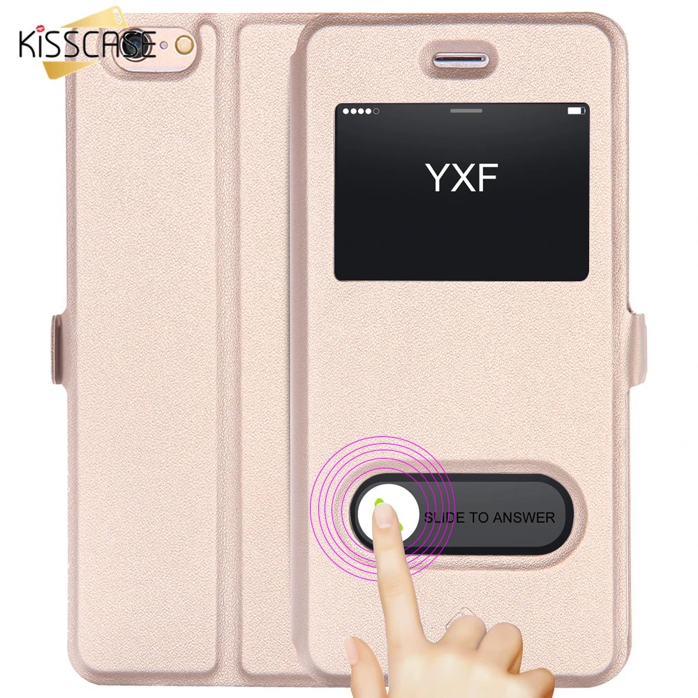 

KISSCASE For iPhone 6 6s 7 Plus View Window Smart Answer PU Leather Case Slim Magnetic Flip Stand Cover For iPhone 7 6 6s Plus