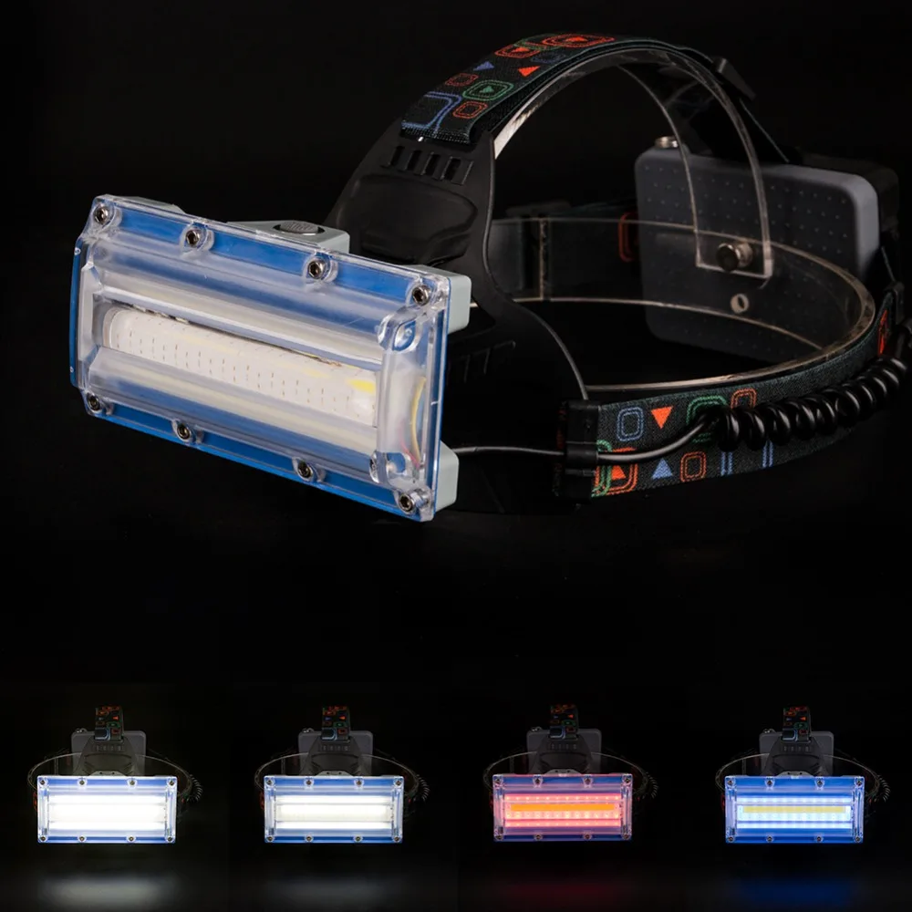 COB светодиодный налобный светильник с 3 режимами, красный, синий светильник, налобный фонарь, вспышка, светильник с зарядкой от USB, 18650 аккумулятор, налобный фонарь для кемпинга, рыбалки