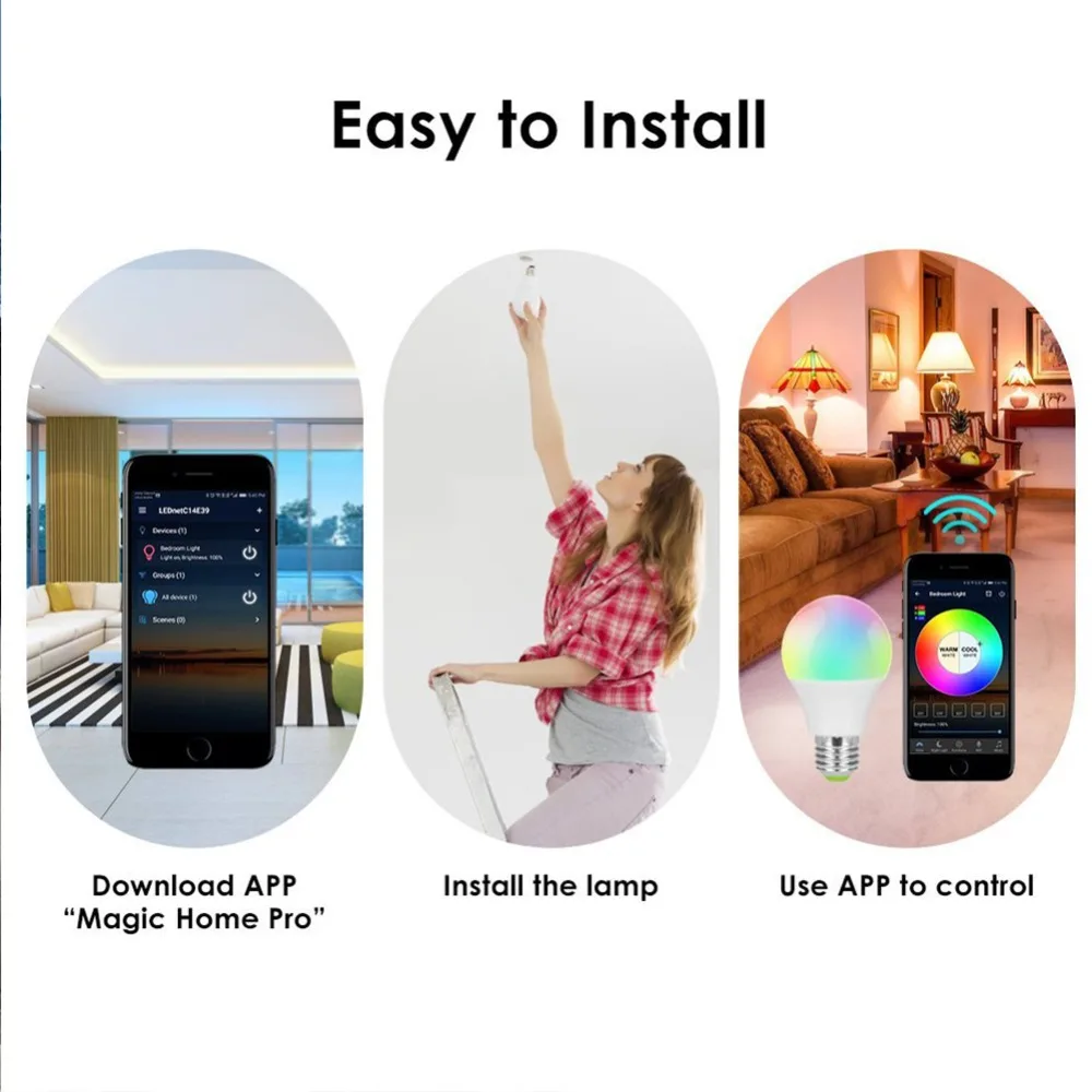 Умная лампа Asafee Magic Home светодиодная с Wi Fi E27 RGB 4 5 Вт 7 220 В 110 совместима Alexa Google