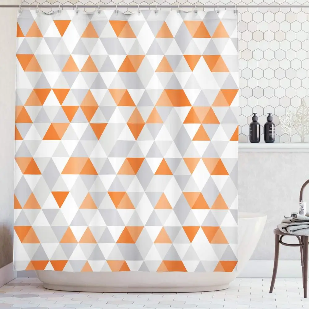 Triangles Argyle Polygon Patterns Vibrant Colors Zig Zag Fashion Ornament Design Polyester Fabric Bathroom Shower Curtain Set | Дом и сад