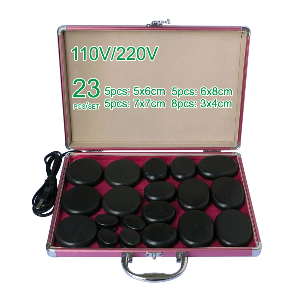 Tontin electrical heating 110/200V SPA hot energy stone 23pcs/set with heat box (model 5+5+5+8) health care hot stone massage