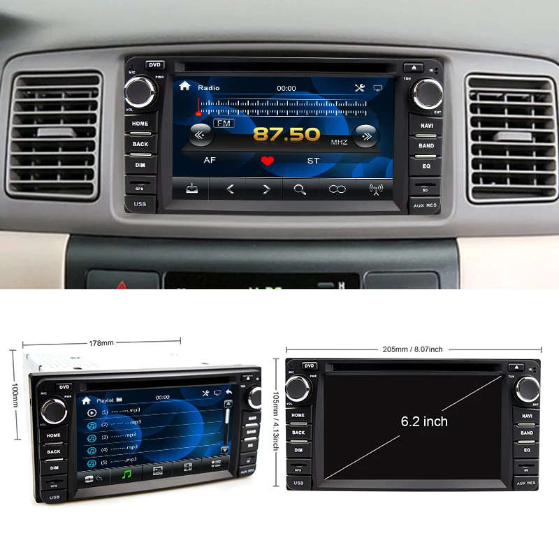 Eunavi 2din автомобильный dvd радио плеер для Toyota Hilux VIOS старый Camry Prado RAV4 2003 2008 gps