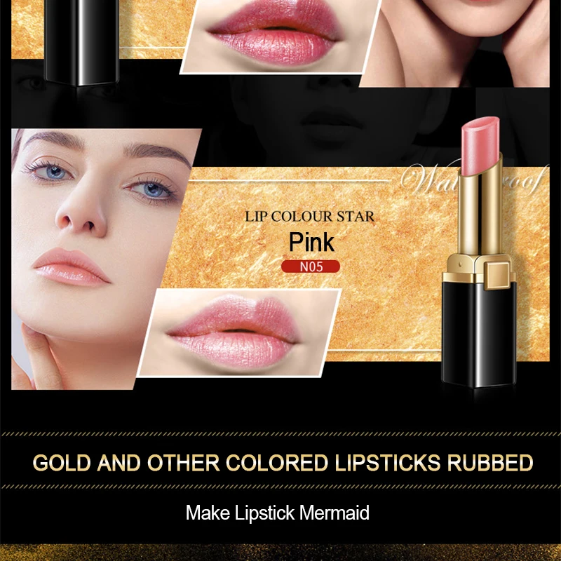 BIOAQUA Gold Lipstick Brilliant Lip Gloss Refreshing Long Lasting Lipstick Women Sexy Luxury Glitter Makeup Lips Tool 38