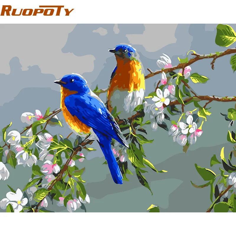 Ruopoty Cornice Blue Birds Pittura Fai Da Te By Numbers Modern Wall Art Picture Paint By Numbers Kits For Home Decor Arts Box Gift