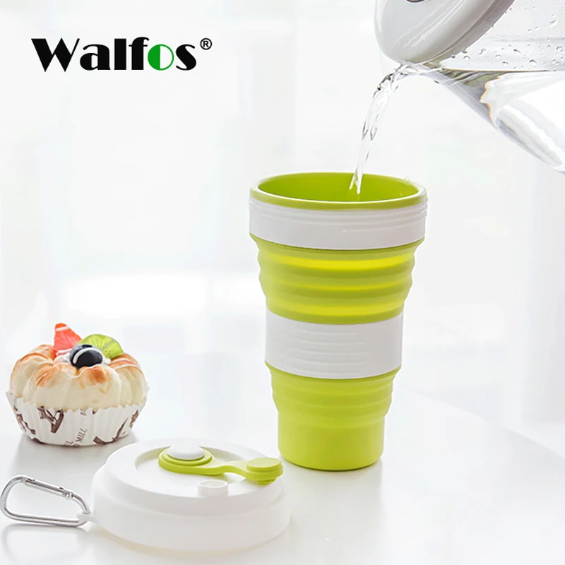 WALFOS Silicone folding cup can be filled with boiling water portable telescopic cup travel outdoor soft water cup