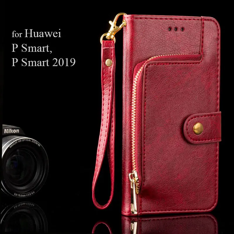 Роскошный чехол для huawei P Smart компактный кошелек на молнии Дизайн pu кожаный coque fundas чехлы для huawei P smart