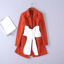 2019 Fashion Suit Blazers Notched Neck Contrast Color Women Blazers Sashes Long Sleeve Cummerbunds Patchwork Blazers