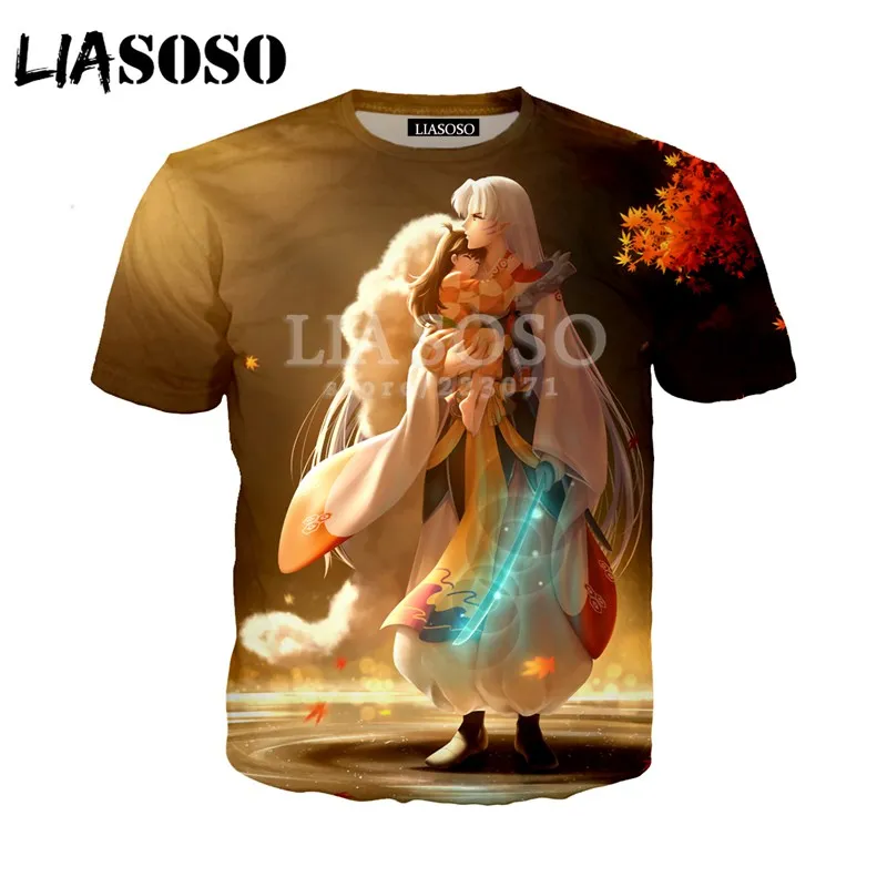 

LIASOSO Summer New Men Women Fashion Sweatshirt 3D Print Anime Inuyasha T Shirt Short Sleeve Hip Hop Top Harajuku Pullover D080-