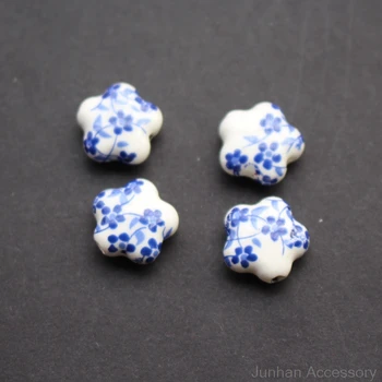 

20Pieces 9.6mm*6.5mm Flower Shape Ceramic Beads Blue Blossom for jewelry making 3606