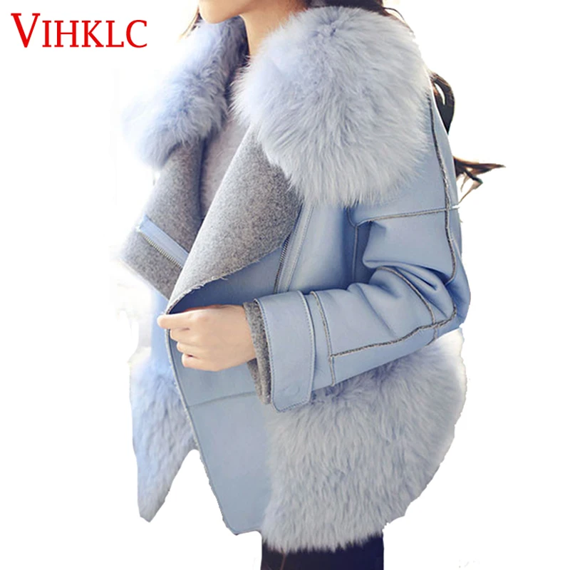 

Korean Casaco Feminino 2019 New Autumn Winter Women Woolen Coat Shotr Thicken Fur Collar Blue Outerwear Coat Plus Size XXL G100