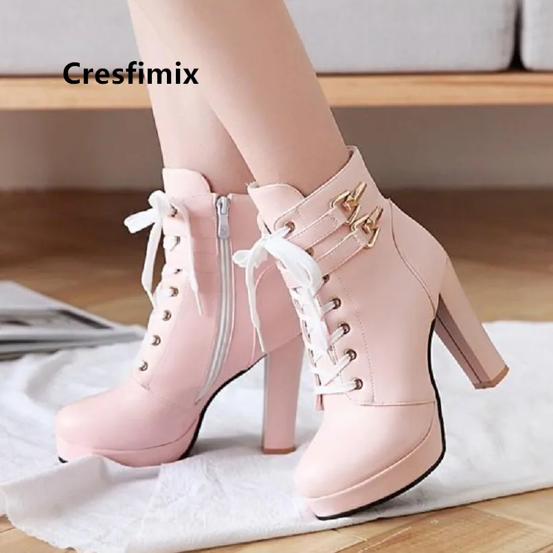 

Cresfimix Frauen Stiefel women classic high quality pink autumn high heel boots ladies winter pu leather comfortable boots a6040