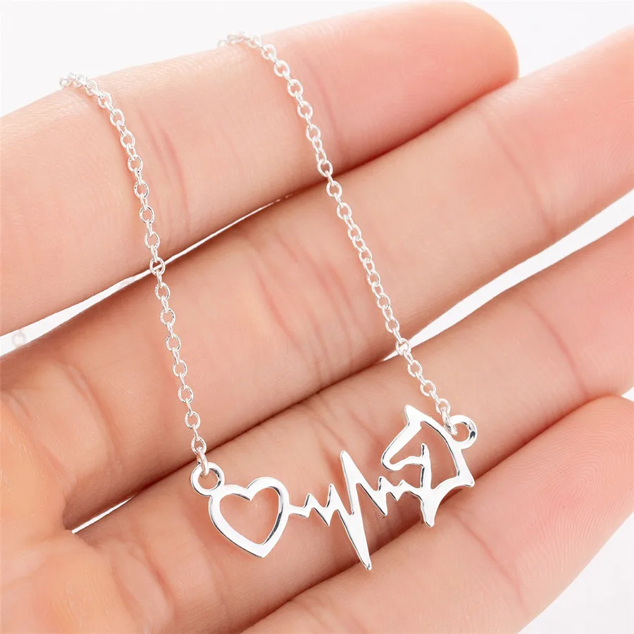 yiustar Electrocardiogram ECG Horse Head Pendant Necklaces For Women Stainless Steel Necklaces Fashion Jewelry Chain Choker yiustar Electrocardiogram ECG Horse Head Pendant Necklaces For Women Stainless Steel Necklaces Fashion Jewelry Chain Choker