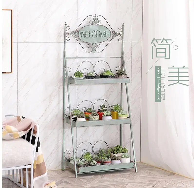

Balcony decorative flower rack, household iron art multi-storey living room green radish fleshy flower pot rack flower rack