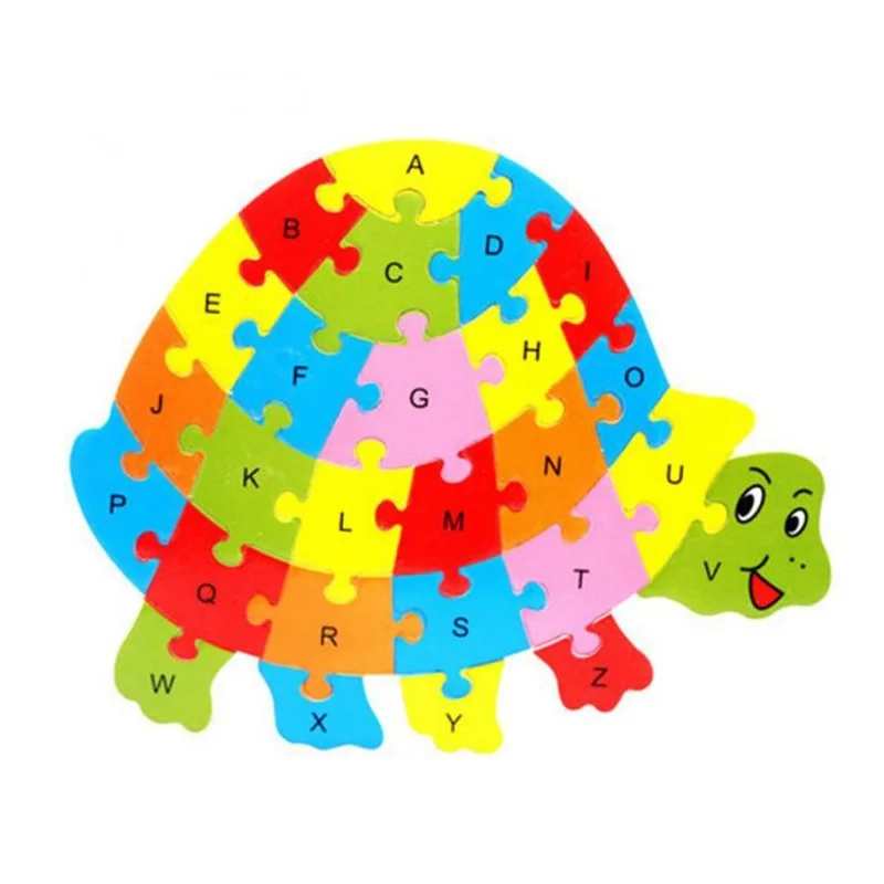

Wooden turtle fish crab animal shapes English ABC Alphabet Learning Puzzle Jigsaw Intelligence Game Toys Education Children Kids