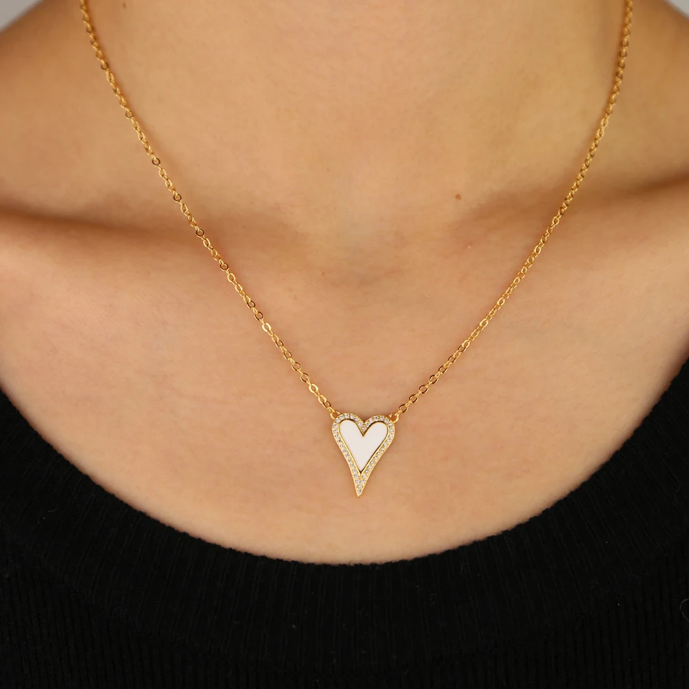 Gold filled new style Red white black Heart Pendant Necklace paved mini clear cz charming Jewelry For women girl gift wholesale - Image 5